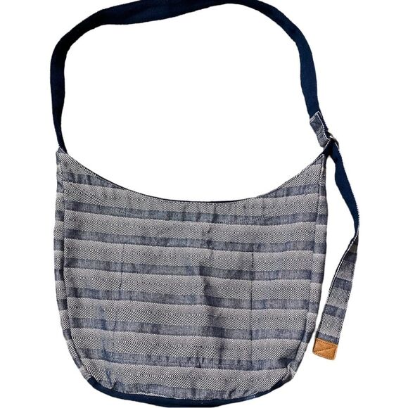 Women's Thirty-One Retro Metro Navy Striped Hobo Cross Body Bag - Picture 12 of 12